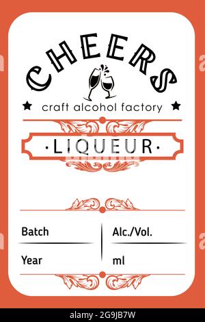 liquor label logo design templates in trendy linear minimalist style - Cheers with glasses. symbols for chill place, food and drinks Stock Vector