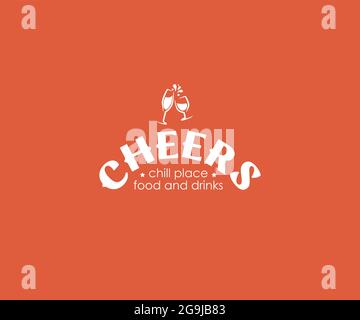 Vector abstract logo design templates in trendy linear minimalist style - Cheers with glasses. symbols for chill place, food and drinks Stock Vector
