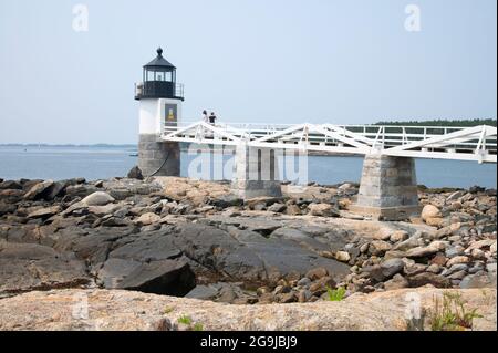 Marshall Point Lighthouse (1832 present tower 1857) in Port Clyde, Maine.  Was a scene in the movie Forest Gump Stock Photo