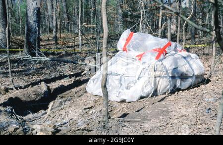 Texas Accidents & Disasters:  ©2003 Pieces of the Columbia Shuttle nose cone near Hemphill, Texas as debris scattered throughout east Texas in the aftermath of the Space Shuttle Columbia disaster that broke up over east Texas in February, 2003. Stock Photo