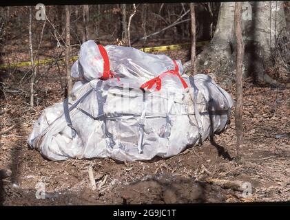 Texas Accidents & Disasters:  ©2003 Pieces of the Columbia Shuttle nose cone near Hemphill, Texas as debris scattered throughout east Texas in the aftermath of the Space Shuttle Columbia disaster that broke up over east Texas in February, 2003. Stock Photo