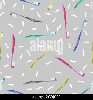 Plastic Toothbrush Dental Symbol. Oral Care. Mouth Cleaning Tool. Seamless Pattern Stock Vector