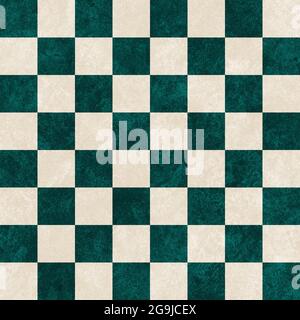 Geometric grid with green and white squares. Geometrical chess board. Non figurative pattern for print, background. Stock Photo