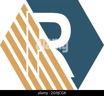 Letter R behind the hexagon with strip design vector Stock Vector