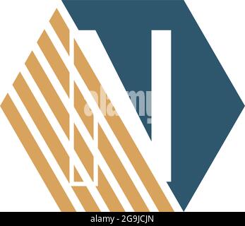 Letter N behind the hexagon with strip design vector Stock Vector