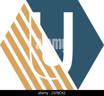 Letter U behind the hexagon with strip design vector Stock Vector