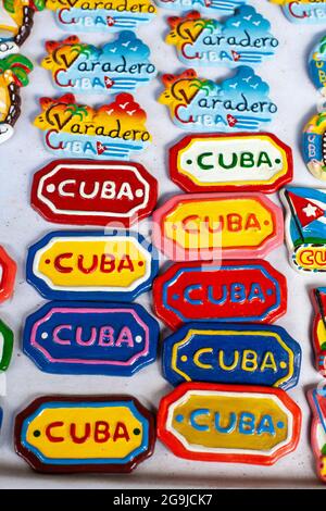 Hand Made Cuban Fridge Magnets Tourist Souvenirs For Sale In A Tourist Market In Varadero Cuba Stock Photo