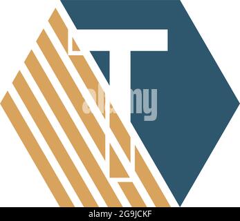Letter T behind the hexagon with strip design vector Stock Vector