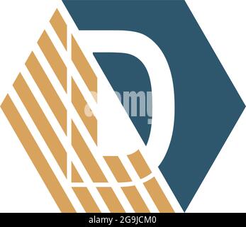 Letter D behind the hexagon with strip design vector Stock Vector