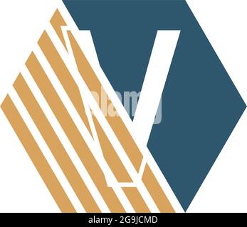 Letter V behind the hexagon with strip design vector Stock Vector