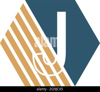 Letter J behind the hexagon with strip design vector Stock Vector
