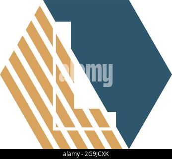 Letter L behind the hexagon with strip design vector Stock Vector