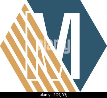 Letter M behind the hexagon with strip design vector Stock Vector