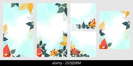 A set of Instagram templates for stories and streaming. With bright botanical elements. Vector illustration. Doodle Stock Vector