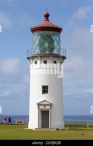 Daniel K. Inouye Kilauea Point Lighthouse, a historic tourism attraction on the north shore of Kauai Stock Photo