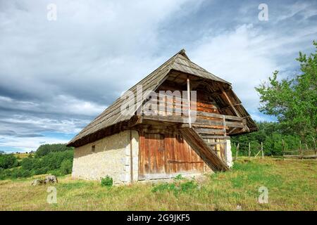 traditional wooden and stone house in Montenegro mountains Stock Photo