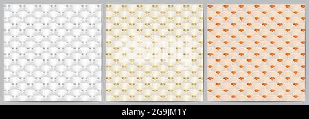 Set of japanese or chinese pattern with circle overlapping. Luxury traditional of silver,gold,orange on white background Stock Vector