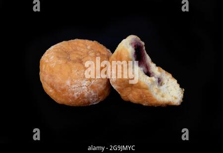 Vegan Jam Doughnuts on Black Background Stock Photo