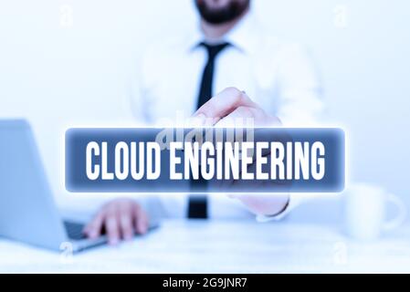 Inspiration showing sign Cloud Engineering. Business overview application of engineering disciplines to cloud computing Remote Office Work Online Stock Photo