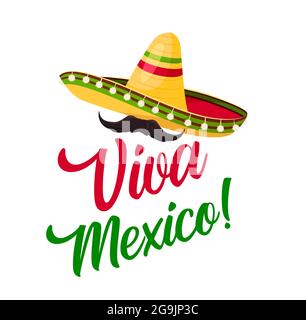 Viva Mexico, sombrero with mustaches, vector Mexican holiday symbolic ...