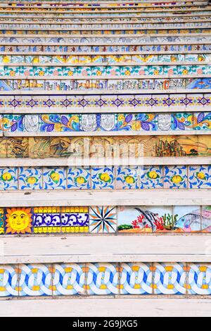 Staircase steps decorated with ceramic tiles, Sciacca, Sicily, Italy Stock Photo