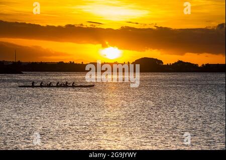 Evening rowing in the bay of Apia, Upolo, Samoa, South Pacific Stock Photo