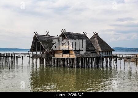 Unesco world heritage site the archeological open-air museum Stilt houses, on Lake Constance, Unteruhldingen, Germany Stock Photo