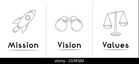 Mission, Vision, Values Concept - Three Icons - Vector Illustration ...