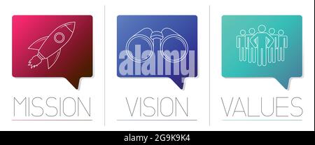 Mission, vision, values concept - speech bubble graphics - vector illustration Stock Vector