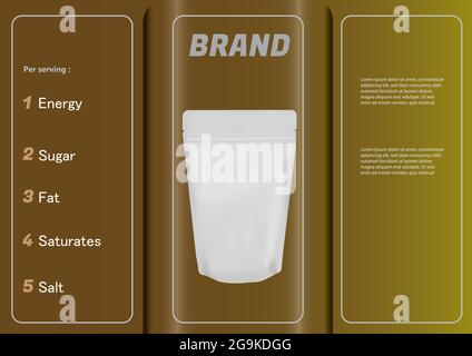 Aluminum zip bag product brochure. Food packaging mockup template Vector and illustration design. Stock Vector