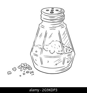 Salt Shaker Engraved Illustration. Hand drawn glass jars cooking spices vector sketch in vintage style for logo, recipe, menu, emblem, food prints, labels, stickers Stock Vector