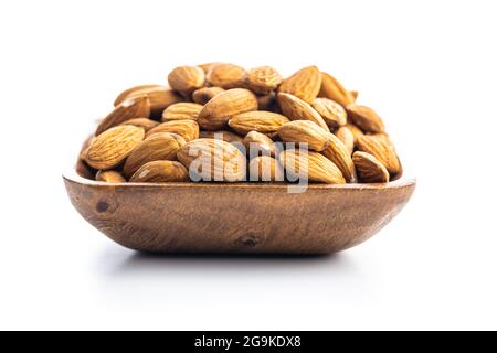 Peeled almonds nuts isolated on white background. Stock Photo