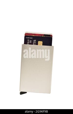 Credit card In Card holder Isolated On White Background With Clipping Path Stock Photo