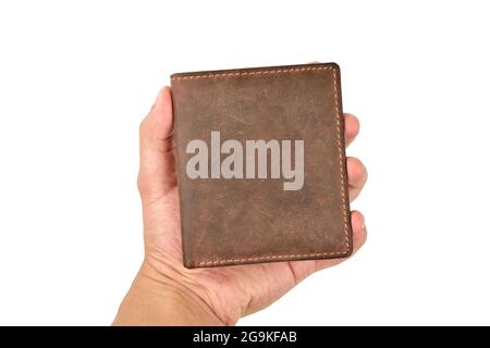 Brown leather wallet isolated on white background with clipping path Stock Photo