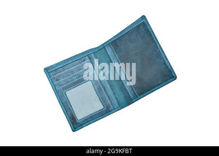 Top View Of Empty Leather Wallet Isolated On White Background With Clipping Path Stock Photo