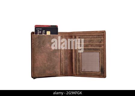 Credit Card In Wallet Isolated On White Background With Clipping Path Stock Photo