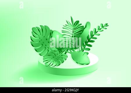 3D Tropical leaves scene podium, botanical background. Render vector foliage pedestal, stage illustration template Stock Vector