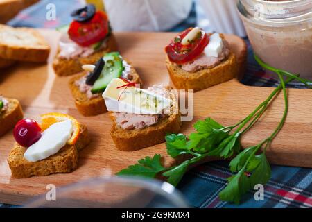 Assorted homemade canape appetizers Stock Photo