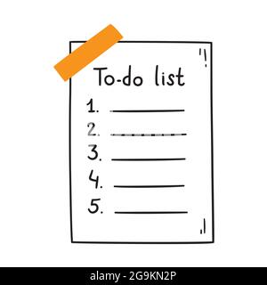 To do list. Hand drawn paper paper sheet is glued with tape. Memo list. Vector illustration isolated on white background Stock Vector