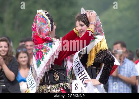 Lepushe, Albania - August 11, 2012: the seventeen years old Marsela Bujaj, born in Tamare, when she was crowned "Miss Mountain 2012". "Miss Mountain" Stock Photo