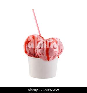 Ice cream balls in paper cup isolated on white background Stock Photo -  Alamy