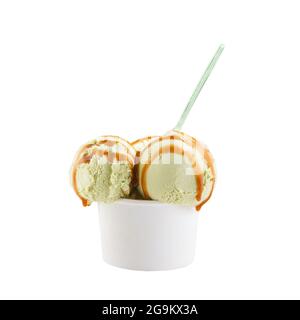 Ice cream balls in paper cup isolated on white background Stock Photo -  Alamy