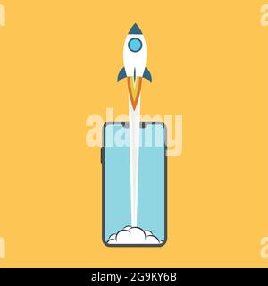 Launch app concept on smartphone. Stock vector Stock Vector