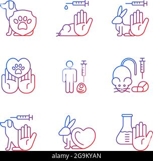 Stop animal testing gradient linear vector icons set Stock Vector