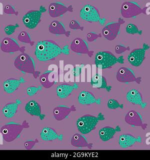 Fish pattern on a purple background. Cute fishes Stock Vector