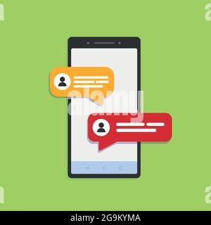Social network chat on the smartphone on green. Stock vector. Stock Vector