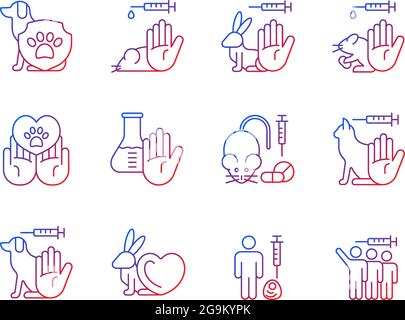 No animal testing gradient linear vector icons set Stock Vector