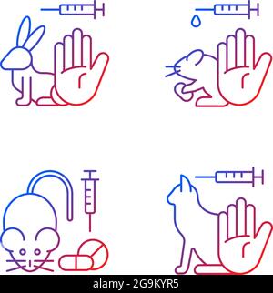 No animal cruelty gradient linear vector icons set Stock Vector