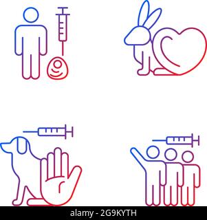 No animal experiments gradient linear vector icons set Stock Vector