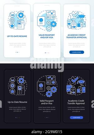 Internship requirements onboarding mobile app page screen Stock Vector